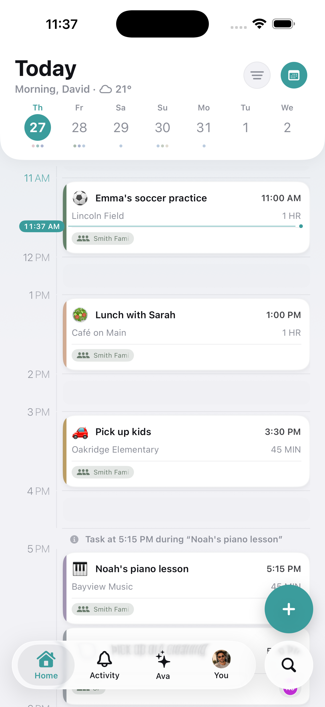 PlanThat daily timeline showing plans and tasks