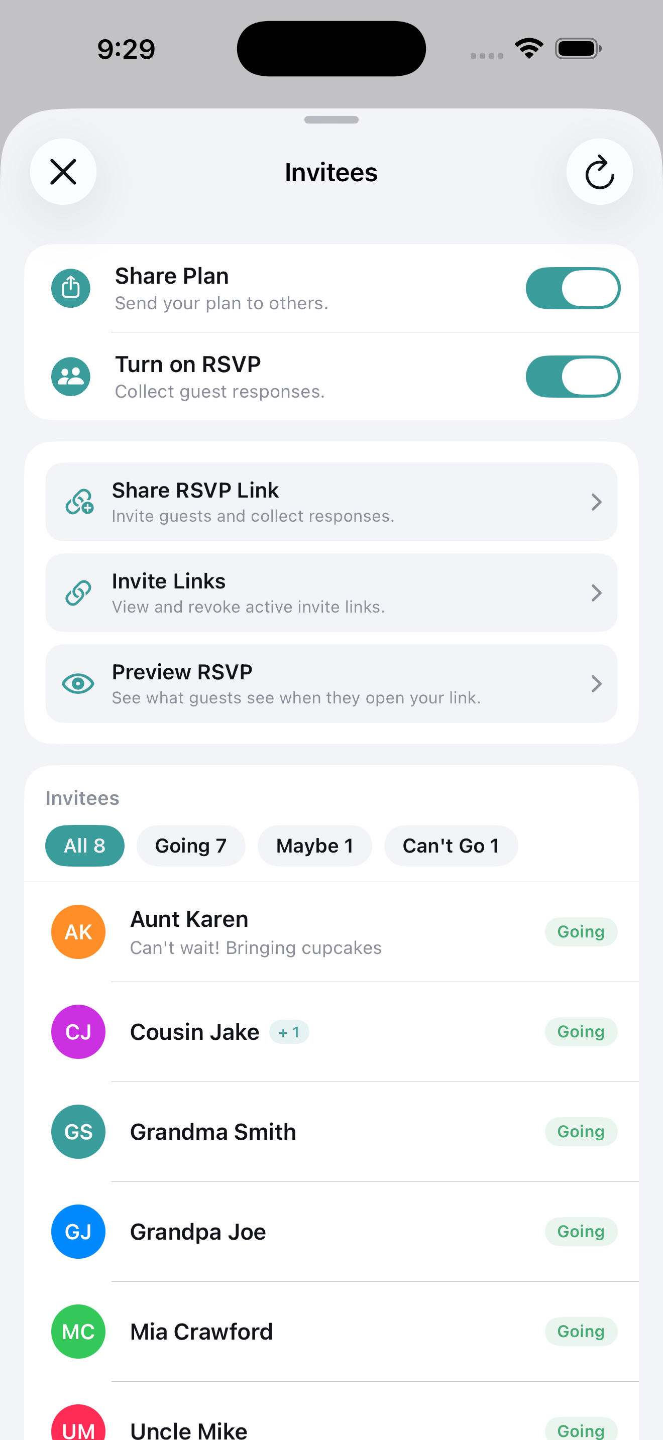 PlanThat invitee and RSVP management